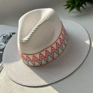White Panama Ethnic Style Straw Hat Summer New Arrival Sun Hat Female Vacation Sun Hat Men Casual Top Hat