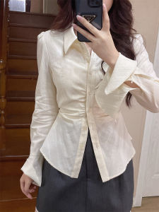 Pure Desire Gentle Apricot Blue Tight Waist Shirt Silm Shirt Niche Design Elegant Chic Sun Protection Top Women