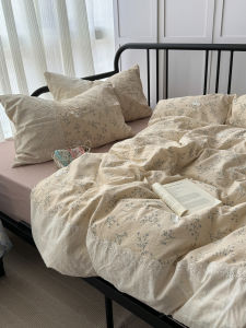 Korean Style Floral Rabbit Washed Cotton Bedding Set Pure Cotton Lace Edge Student Dormitory Bed Sheet Three Piece Set