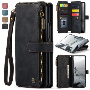 for Samsung Galaxy Z Fold 8 Ultra Fold 8 Fold 7 Fold 6 Wallet Case with [S Pen Holder]Card Holder Kickstand Magnetic Zipper Pocket Lanyard Strap WristletLeather Flip Case Wallet (Black)