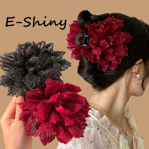 Shimmering Large Flower Grab Clip Feminine Hair Bun Back Head Shark Clip Sweet Headdress