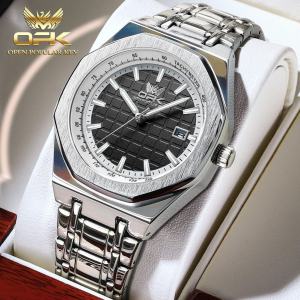OPK resmi autentik jam tangan pria otomatis dewasa 2025 mode bisnis anti air bercahaya kalender dial tali jam baja tahan karat