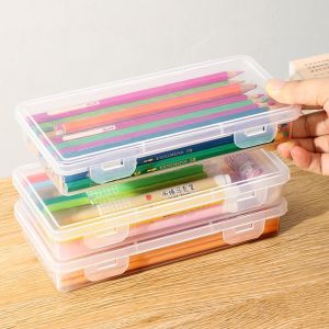 JIYAN2866 Transparent Stationery Storage Box Desktop Organizer Stationary Supplies Pen Pencil Case Multifunctional Large Capacity Pen Holder School Office