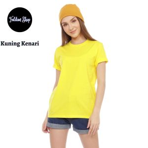 Kaos Polos Wanita Oneck Lengan Pendek Bahan Katun Combed 30s Warna Kuning Kenari