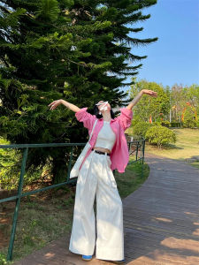 Quần Ống Rộng Xếp Ly Dài Thường Ngày Cạp Cao Cho Nữ Mùa Hè 2024 Phong Cách Hàn Quốc Quần Dài Đến Sàn