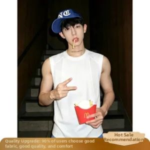 ZHUOCAN | White Mesh Icy Silk Breathable Mens Tank Top