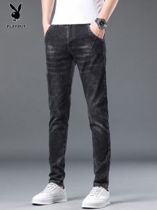 กางเกงยีนส์ทรงสลิมฟิตสำหรับผู้ชาย ทรงหลวม ทรงลำลอง สีดำ ขนแกะ ทรงยาว ทรงขากระบอกเล็ก ทรงลำลอง กางเกงยีนส์ผู้ชาย