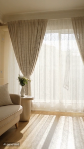 Elegant Privacy Sheer with Lace Detail for Softening Room Light and Pairing with Blackout Curtains