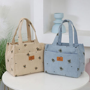 กระเป๋าถือผ้าคอร์ดูรอยน่ารัก กระเป๋าแม่ทันสมัยสำหรับผู้หญิง กระเป๋าใส่อาหารสำหรับคนทำงาน กระเป๋าใส่ของเล็กแบบลำลอง