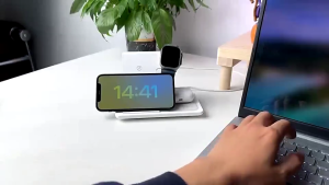 Foldable 3 in 1 Wireless charger Stand With Night Light and 15W Fast Charging Dock for iPhone/iWatch/Airpods/Apple Series