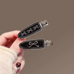 Black Color Oil dripping Bow Traceless Shovel Hair Clip Cute Womens Bang Side Clip Sweet Hairpin Korean Style Hair Accessories