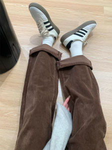 Thickened Fleece Corduroy Wide Leg Pants Womens Casual High Waist Autumn Winter plus Size Conceal Hip Slim Straight Leg Trousers