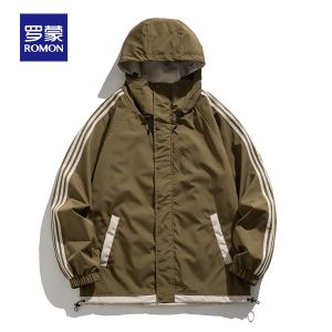 ROMON | Loose Mens Jacket Romon Spring Autumn New Style Casual Trendy Workwear Sporty Windproof Zipper Hooded Polyester Fashion Urban