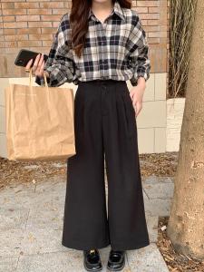 AMILUCK | Womens High Waist Straight Leg Pants Autumn Winter Loose Fit Slimming Narrow Version Drapey Suit Style Comfortable Cotton