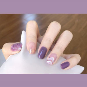 24Pcs/Box Sweet Short Round/Square Head False Nail Art Full Cover Detachable Artificial Fake Nails Ballerina Press on Nails Tips