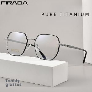 FIRADA Fashion Glasses Womens Comfortable Vintage Polygon Pure Titanium Eyewear Prescription Eyeglasses Frame For Men 95960BT