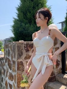 Bikini liền thân bikini đi biển sang chảnh màu trắng (be) - B0034 - Yuke Swim