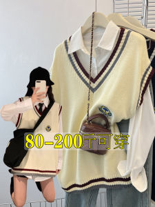 ชุดแฟชั่นฤดูใบไม้ร่วง/ฤดูหนาวสำหรับผู้หญิง คอกลม แขนยาว ชุดสองชิ้น ทรงหลวม ชุดสองชิ้น เสื้อสเวตเตอร์คอวี แจ็คเก็ต ชุดแฟชั่นวัยรุ่น