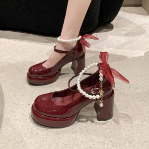 Mary Jane High Heels Womens Spring Autumn New Thick Heel Single Shoes Fairy Style Small Size French Vintage Leather Shoes