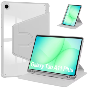 Ốp Lưng Samsung Galaxy Tab A11 Plus 11 Inch 2026 Trong Suốt Chống Sốc Bằng Acrylic 360 Độ ° Vỏ Bảo Vệ Bằng Da Giả Có Khe Cắm Bút Xoay Được