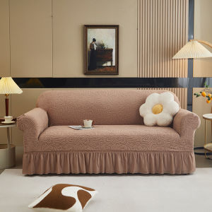 Topstar Stretchable Floral Texture L Shape Sofa Cover with Skirt 1/2/3/4 Seater Plain Universal Couch Cover Slipcover