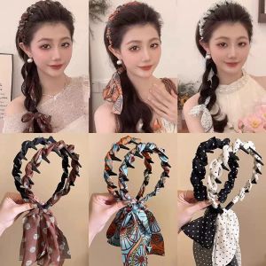 Vintage Floral Print Chain Long Ribbon Hairband For Women Elegant Hair Ornament Headband Hair Hoop Hair Band Non-slip Hair Accessories