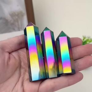 1pc Aura Crystal Point Tower Natural Quartz Obsidian Obelisk Wand Healing Stone Home Decor Gift