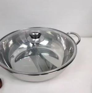 หม้อชาบู 2 ช่อง ขนาด 28 ซม. สแตนเลส ฝากระจก หม้อสุกี้ ใช้กับเตาไฟฟ้า เตาแม่เหล็กได้