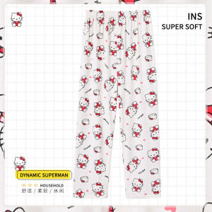 Bear Print Casual Sleep Pants Womens Loose Fit Home Clothes Plaid Long Trousers Spring Autumn New Style High Waist Elastic Waistband