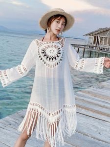 Áo Khoác Chống Nắng Đi Biển Mùa Hè 2025 Áo Khoác Ngoài Tay Dài Rỗng Rộng Rãi Thời Trang Cho Nữ Áo Che Bikini Áo Sơ Mi Cổ Tròn