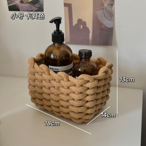 Woven Cotton Rope Storage Basket Desktop Cosmetic Organizer Japanese Style Miscellaneous Item Basket Ins Inspired Arrangement