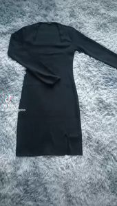 Đầm body dài tay cổ vuông xẻ tà thời trang XINSO cao cấp chất thun gân chính phẩm mềm mịn co giãn tốt không bai xù