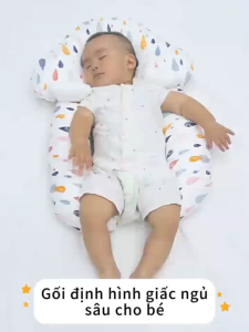 Gối Chữ U Cho Bé Sơ Sinh Gối Chống Giật Mình Chống Bẹp Đầu Có Dây Rút Điều Chỉnh