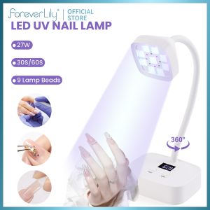 foreverlily New 27W UV LED Nail Lamp Mini Nail Dryer 360° Freely Adjustable Tube Fast Drying Gel Nail Polish Curing Tool Rechargeable For DIY Home Salon Manicure