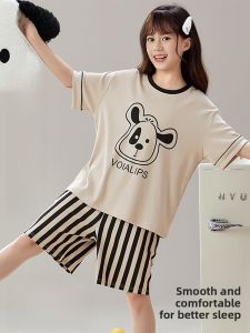 Miiow | Pure Cotton Summer Pajamas Short Sleeve Shorts Home Clothes Set For Girls Children Breathable Lightweight Sleepwear 2025 New