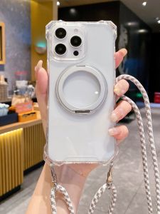 Apple 17Promax Rotating Stand Phone Case Crossbody with Lanyard 15Pro New Model Protective Cover Anti-Fall Magnetic 14Plus Transparent 13/Xr/7Plus Shell 16PM