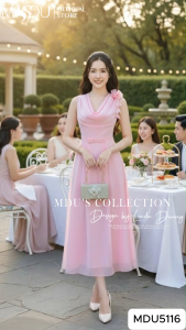 Váy Tiểu Thư MDU5116 Chất Liệu Tơ Tằm Ánh Nhũ Thiết Kế Cổ Trễ Cùng Hoa Đính Vai Duyên Dáng Từ MDU