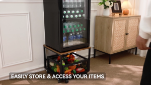 Refrigerator Rack Stand with Wheels Heavy Duty Mini Refrigerator Table Stand with Drawer Metal Moblie Fridge Basket Rolling File Cabinet Cart for Kitchen Dorm Home Office