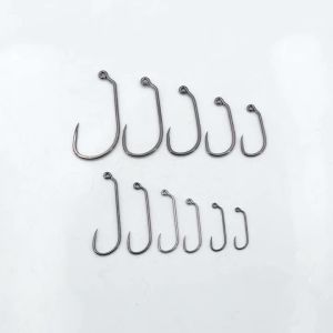 50 Chiếc Thép Carbon Cao Cấp Không Gai 60 ° Móc Câu Ruồi Giả Jig Nymph Streamer Siêu Sắc Bén Mạ Niken Đen Kích Thước 1-14