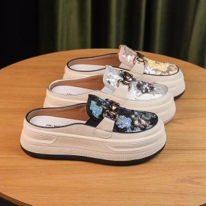 Leather Covered Toe Semi Slippers Womens Summer 2024 Fashionable Versatile Thick Bottom Casual Soft Bottom Slippers Lazy Shoes