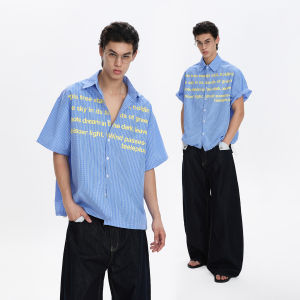 A PUEE | American Casual Contrasting Letter Print Polo Short Sleeve Shirt