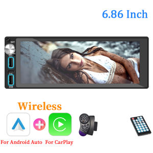 HIPPCRON Car Radio 6.86" Wireless Carplay Android Auto 1Din Car Stereo Multimedia Video BT5.0 FM USB Type-C Charge MP5 Player