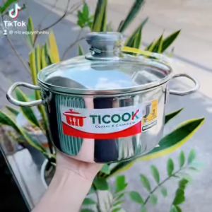 Nồi Inox 304 3 Lớp Nắp Kính Bếp Từ Ticook - Nồi inox 3 lớp inox 304 sử dụng mọi loại bếp Nắp Kính Cao Cấp