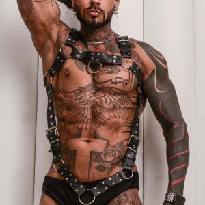 Punk Harajuku Black PU Chest Decor Harness For Men Adjustable Multi Strap Layering Belt Accessory For Club Rave Street Outfit