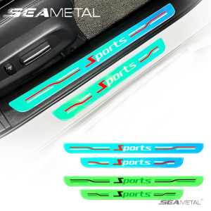 SEAMETAL 4Pcs Car Step Sticker Luminous Sill Strip Anti-collision Protector Strip Waterproof Anti Scratch Stickers