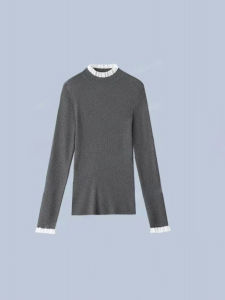 Dahong Flagship Store Atmosphere Stacked Stringy Selvedge Knitwear Womens Elegance Womens Easiest for Match round Neck Long Sleeves Bottoming Shirt