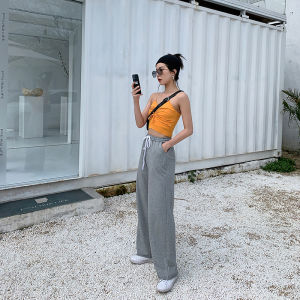 Gray Wide Leg Pants Womens High Waist Drapey Casual Sports Loose Slim Straight Floor-Length Sweatpants Commute Style
