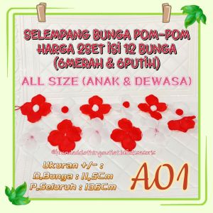(4IN1) SELEMPANG BUNGA MERAH PUTIH HUT RI / GARLAND HIASAN DINDING DEKORASI 17 AGUSTUS / SELEMPANG FASHION PARADE KARNAVAL TARI / SLM9621