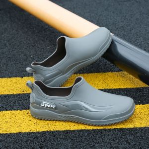 Waterproof Mens Rain Boots Cotton Lined Low Cut Slip-On Fashionable Soft Bottom Casual Shoes All-Season Youth Size