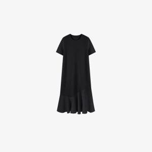 Basic House | Spliced Loose Black Short-sleeved Midi Dress
